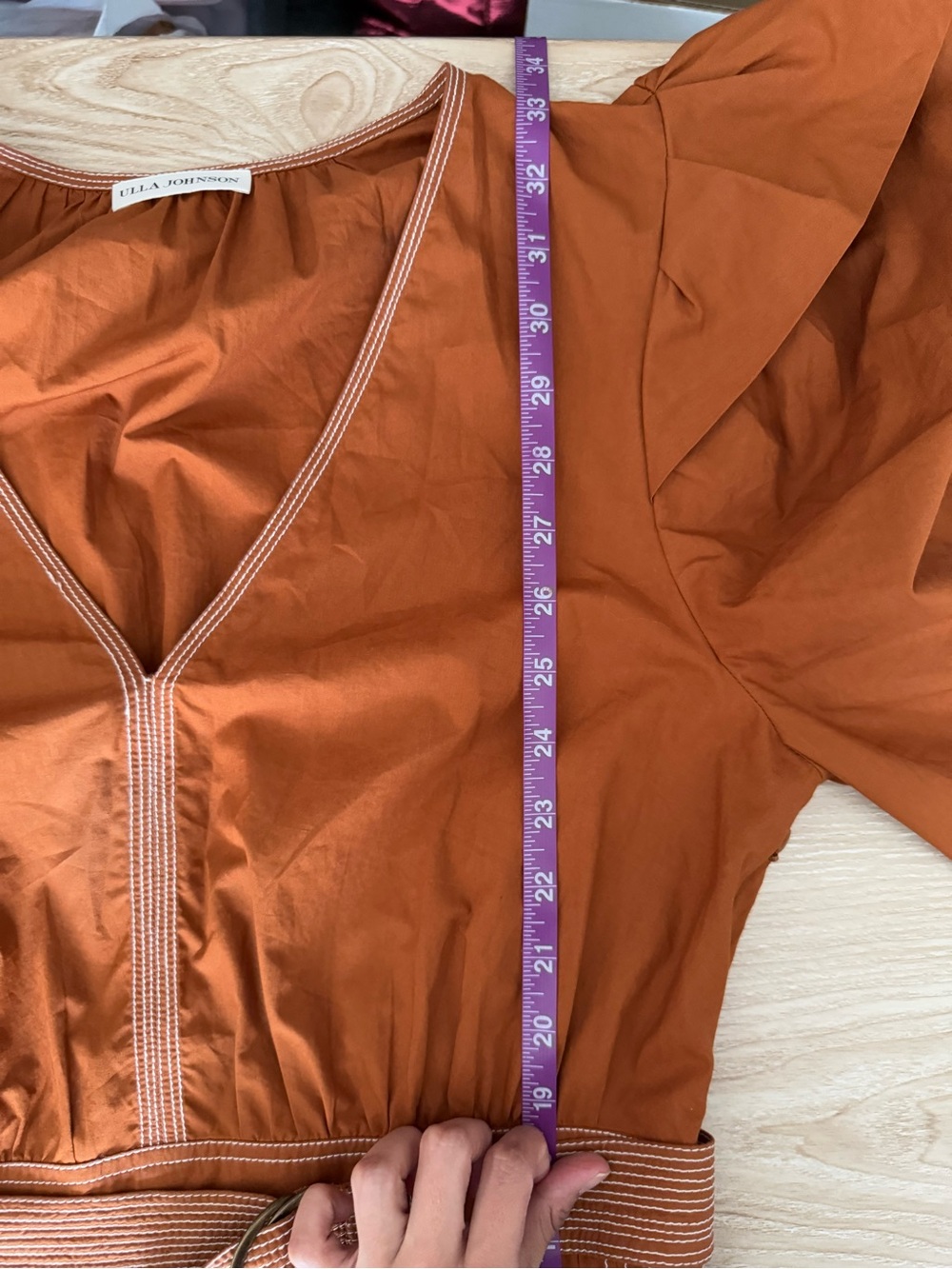 Ulla Johnson 8 Corliss Mini Dress Sumac Fall Autumn Puffy Sleeve Belted Orange - Picture 9 of 11